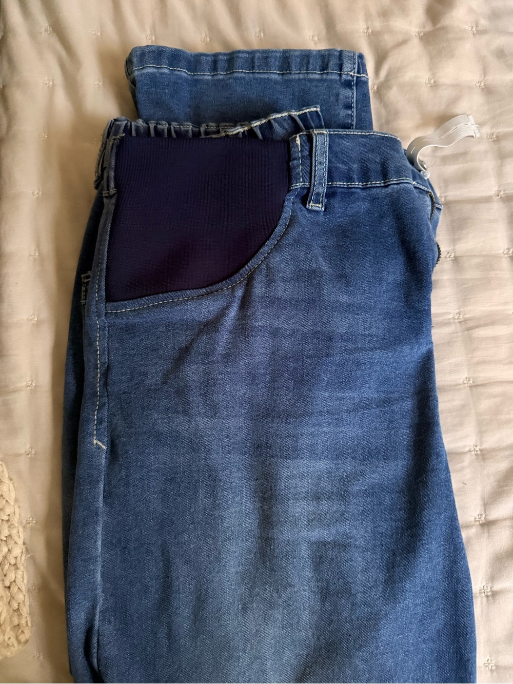 Women's Blue Maternity Jeans with Stretch Panel Barrel Leg